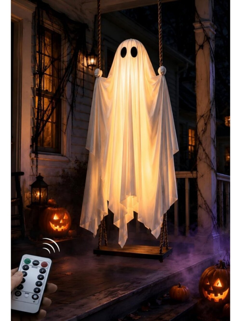 Large 5FT Light-Up Swinging Ghost Halloween Yard Decoration - Spooky Outdoor
